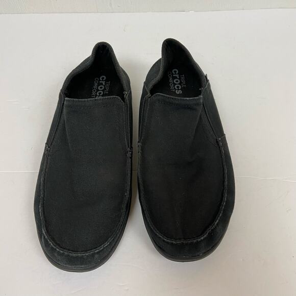 Crocs Santa Cruz Slip On Canvas Loafer Shoes Black Comfort 204835 Men’s Size 10 - Picture 3 of 9